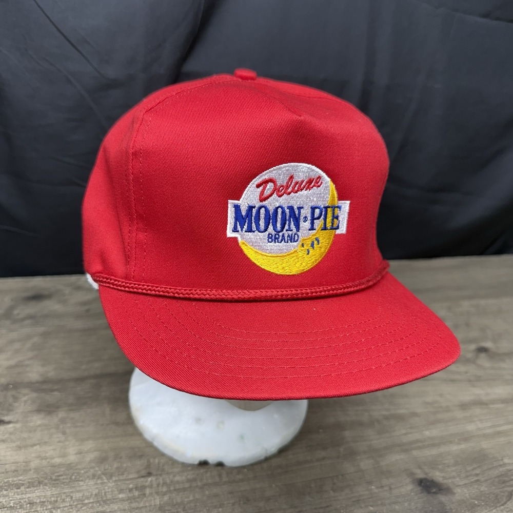Vintage Moon Pie High Crown Trucker Hat Red Made in USA 80s Retro Ball Cap